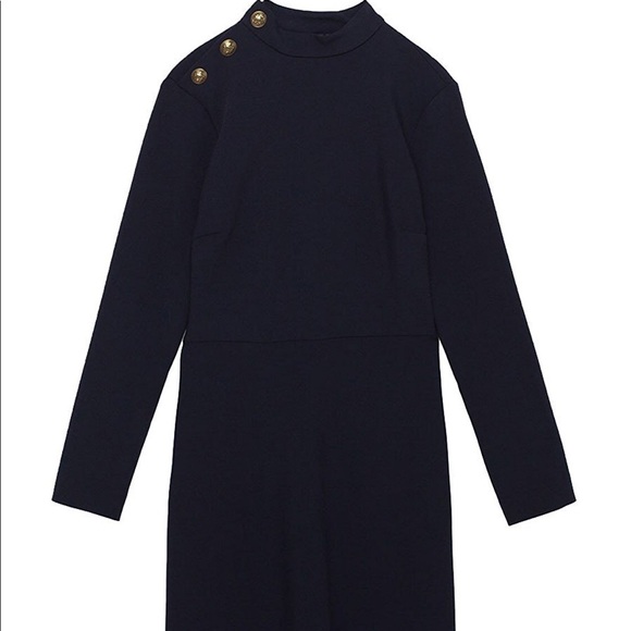 Zara Navy Blue A-Line Dress with Military Buttons - Picture 4 of 7